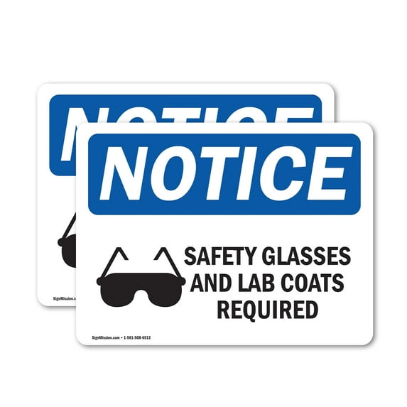 (2 Pack) Safety Glasses And Lab Coats Required Sign