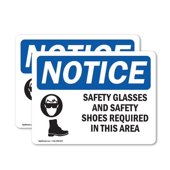 (2 Pack) Safety Glasses And Safety Shoes Required OSHA Notice Sign