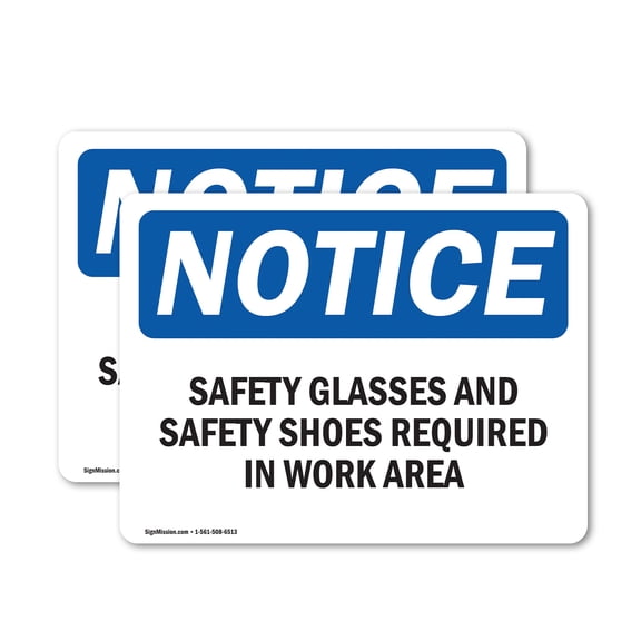 (2 Pack) Safety Glasses And Safety Shoes Required OSHA Notice Sign