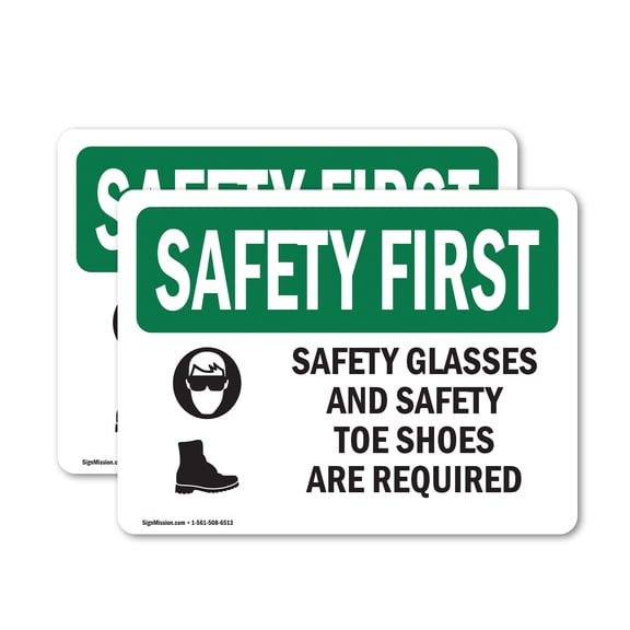 (2 Pack) Safety Glasses And Safety Toe With Symbol OSHA Safety First Sign