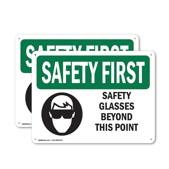 (2 Pack) Safety Glasses Beyond This Point With Symbol OSHA Safety First Sign