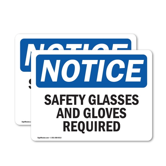 (2 Pack) Safety Glasses And Gloves Required OSHA Notice Sign 5 Inch X 3.5 Inch Vinyl Label Decal Sticker Weather Resistant, UV Protected for Workplace, Business, and Construction Site,