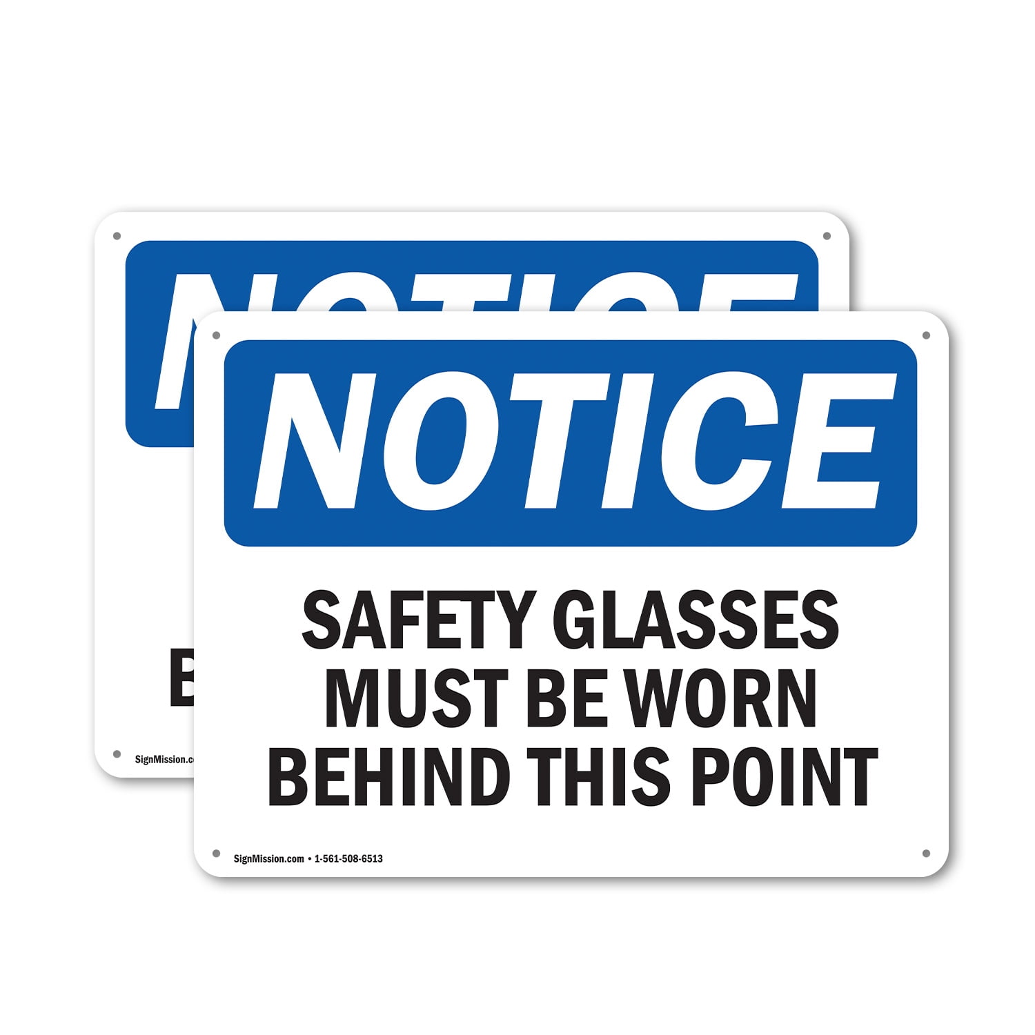 (2 Pack) Safety Glasses Must Be Worn Beyond This Point OSHA Notice Sign ...