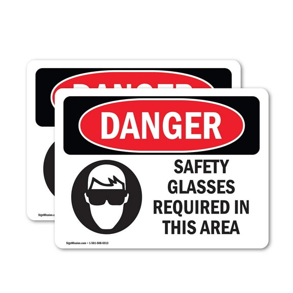 (2 Pack) Safety Glasses Required In This Area OSHA Danger Sign