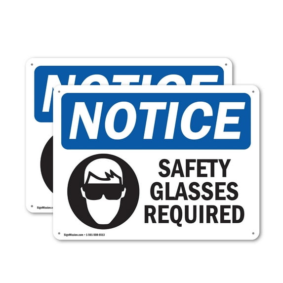 (2 Pack) Safety Glasses Required OSHA Notice Sign 14 Inch X 10 Inch Plastic Sign, Weather Resistant, UV Protected for Workplace, Business, and Construction Site, Made in the USA