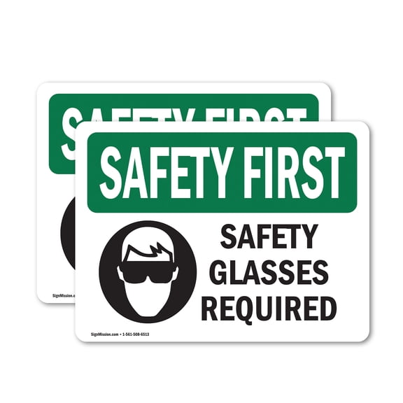(2 Pack) Safety Glasses Required With Symbol OSHA Safety First Sign