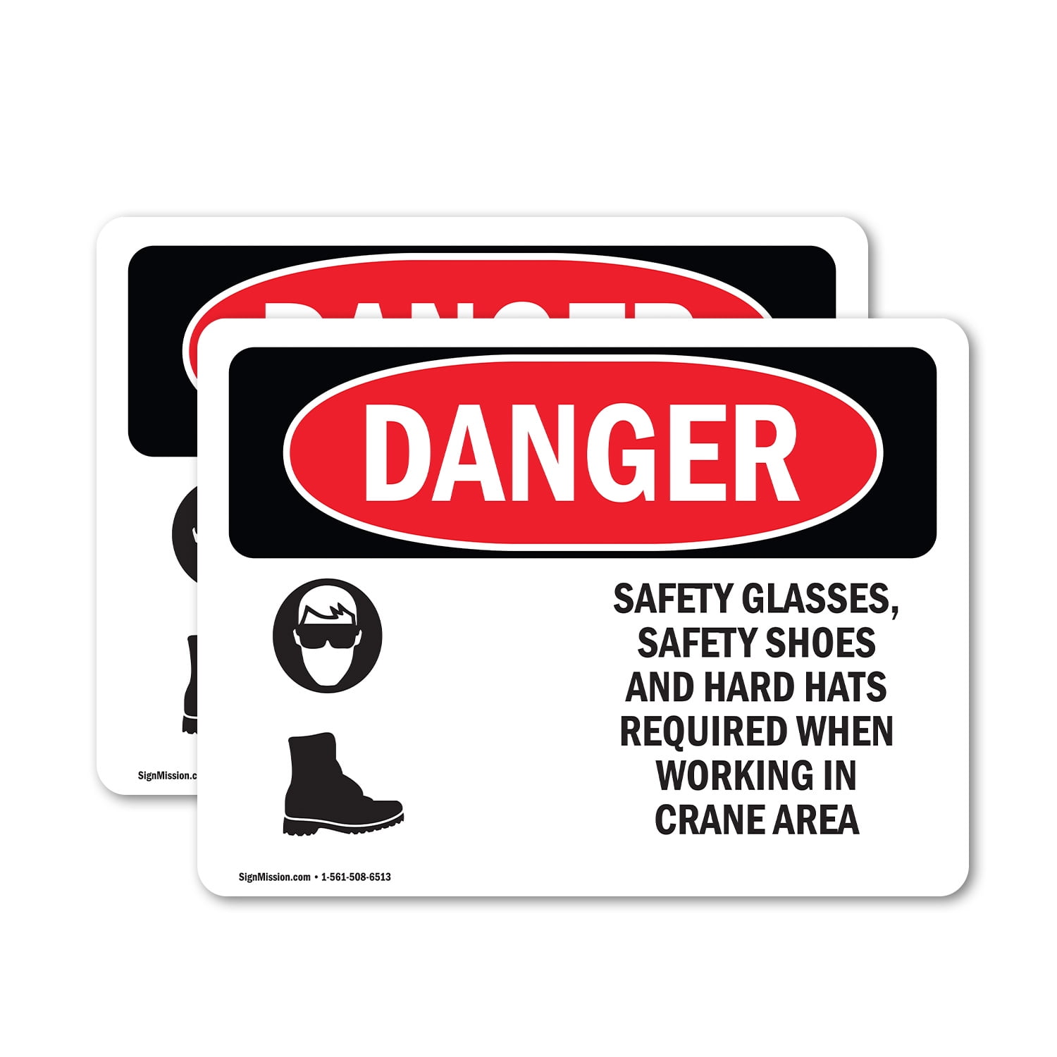 (2 Pack) Safety Glasses Safety Shoes And Hard Hats OSHA Danger Sign