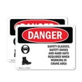 thumbnail image 1 of (2 Pack) Safety Glasses Safety Shoes And Hard Hats OSHA Danger Sign 14 Inch X 10 Inch Plastic Sign, Weather Resistant, UV Protected for Workplace, Business, and Construction Site, Made, 1 of 8