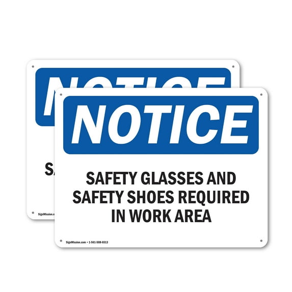 (2 Pack) Safety Glasses And Safety Shoes Required OSHA Notice Sign 14 Inch X 10 Inch Indoor / Outdoor Rust-Free Aluminum Metal Signs for Workplace, Workshop, and Construction Site, Made