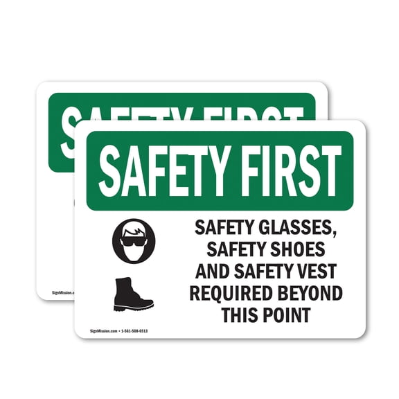 (2 Pack) Safety Glasses Safety Shoes With Symbol OSHA Safety First Sign