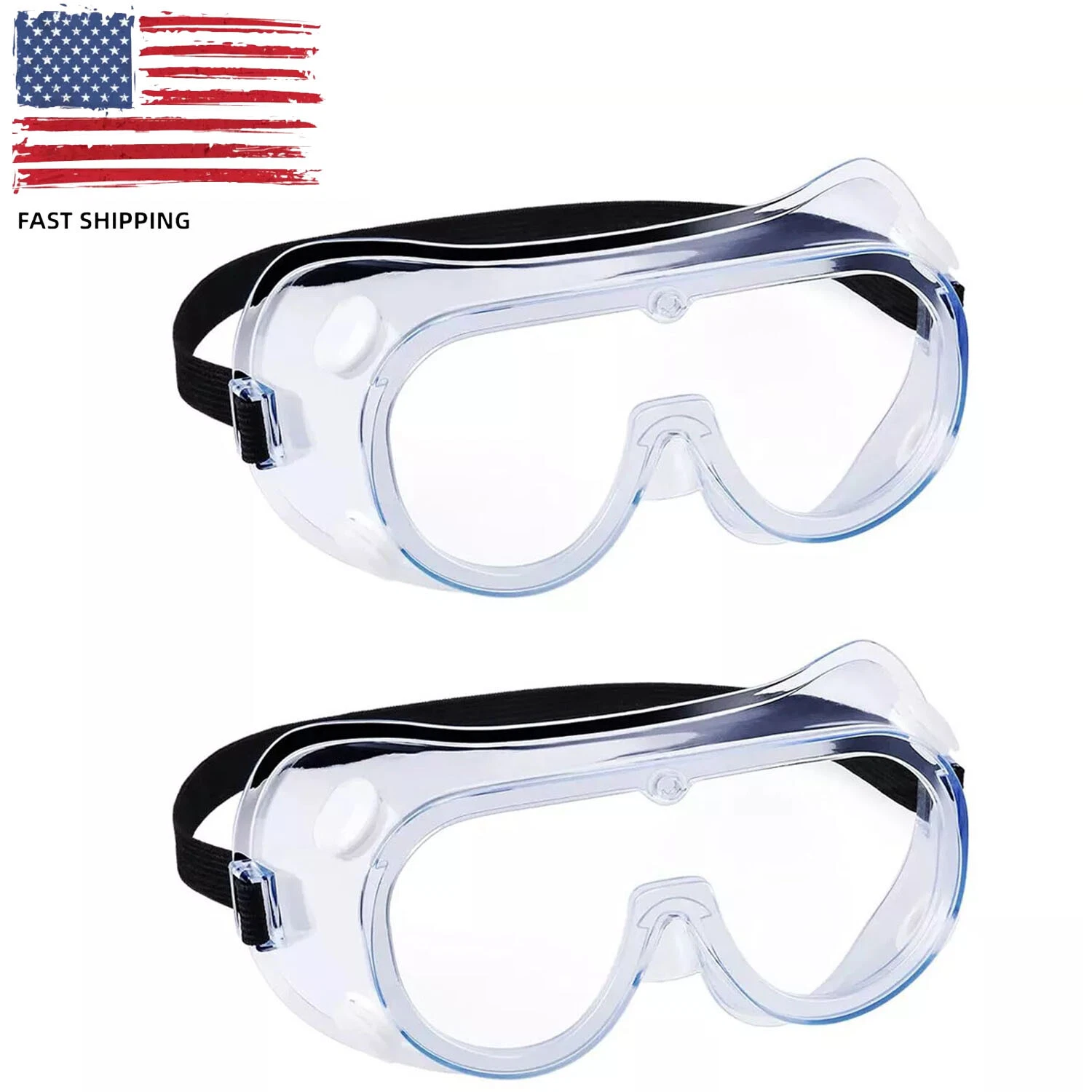 2 Pack Safety Goggles Over Glasses Lab Work Eye Protective Eyewear Clear Lens Us