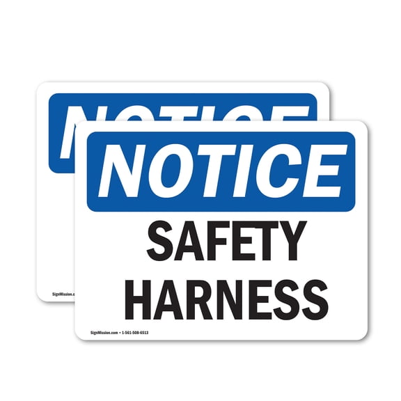 (2 Pack) Safety Harness OSHA Notice Sign 7 Inch X 5 Inch Vinyl Label Decal Sticker Weather Resistant, UV Protected for Workplace, Business, and Construction Site, Made in the USA