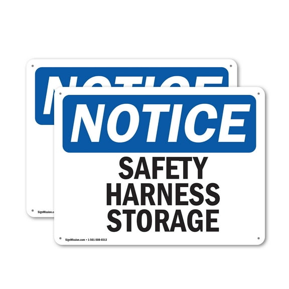 (2 Pack) Safety Harness Storage OSHA Notice Sign 18 Inch X 12 Inch Indoor / Outdoor Rust-Free Aluminum Metal Signs for Workplace, Workshop, and Construction Site, Made in the USA