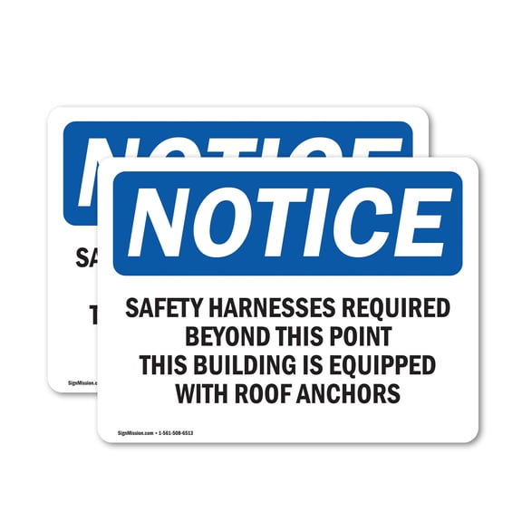 (2 Pack) Safety Harnesses Required Beyond This Point OSHA Notice Sign