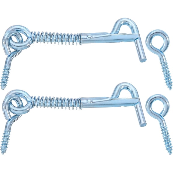 2-Pack Safety Hook and Eye Latch, 2.5" Iron Gate Hook and Eye Latch with Spring Lock for Family Farm Gate, Bathroom Doors, Barn Doors