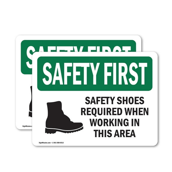 (2 Pack) Safety Shoes Required When Working With Symbol OSHA Safety First Sign