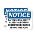 thumbnail image 1 of (2 Pack) Safety Shoes Safety Glasses & Hearing Protection OSHA Notice Sign 10 Inch X 7 Inch Indoor / Outdoor Rust-Free Aluminum Metal Signs for Workplace, Workshop, and Construction, 1 of 8