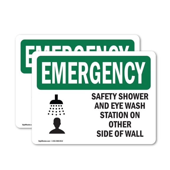 (2 Pack) Safety Shower And Eye Wash Station With Symbol OSHA Emergency Sign