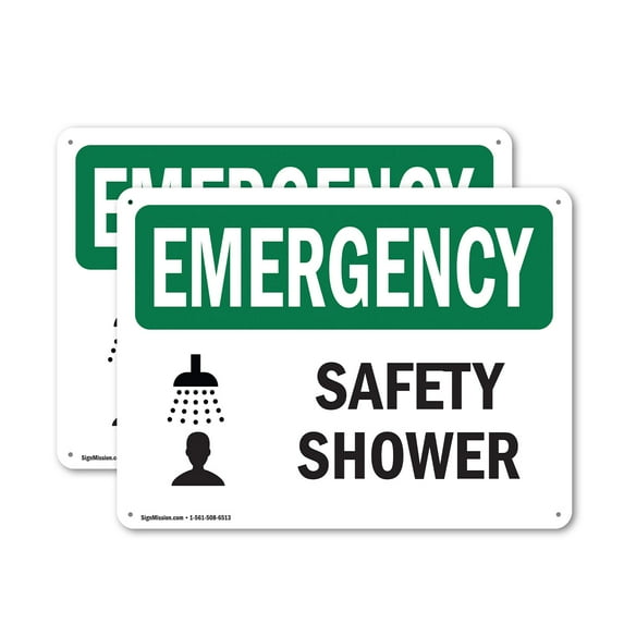(2 Pack) Safety Shower OSHA Emergency Sign 10 Inch X 7 Inch Indoor / Outdoor Rust-Free Aluminum Metal Signs for Workplace, Workshop, and Construction Site, Made in the USA