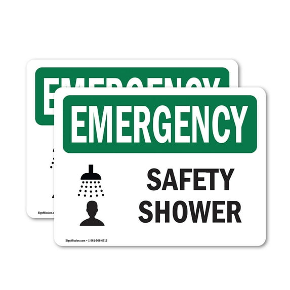 (2 Pack) Safety Shower OSHA Emergency Sign 18 Inch X 12 Inch Vinyl Label Decal Sticker Weather Resistant, UV Protected for Workplace, Business, and Construction Site, Made in the USA
