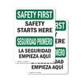 thumbnail image 1 of (2 Pack) Safety Starts Here Bilingual OSHA Safety First Sign 12 Inch X 18 Inch Indoor / Outdoor Rust-Free Aluminum Metal Signs for Workplace, Workshop, and Construction Site, Made in, 1 of 8