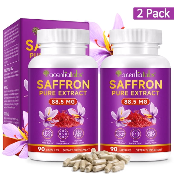 2 Pack Saffron Extract 88.5mg, Saffron Dietary Supplement, Boosts Energy & Focus, 90 Capsules