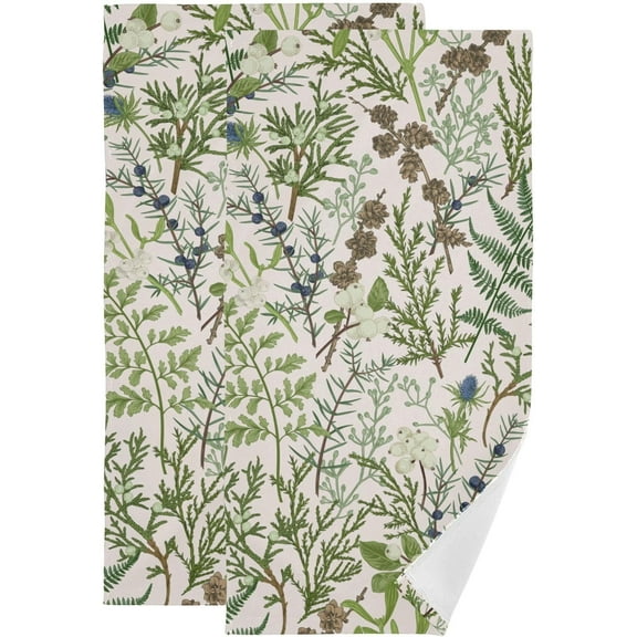 2 Pack Sage Green Botanical Plant Hand Towels for Bathroom,Soft Absorbent Spring Vintage Floral Fern Print Decorative Guest Face Bathroom Towels,Quick Dry Wild Leaf Kitchen Towels 14"x28"