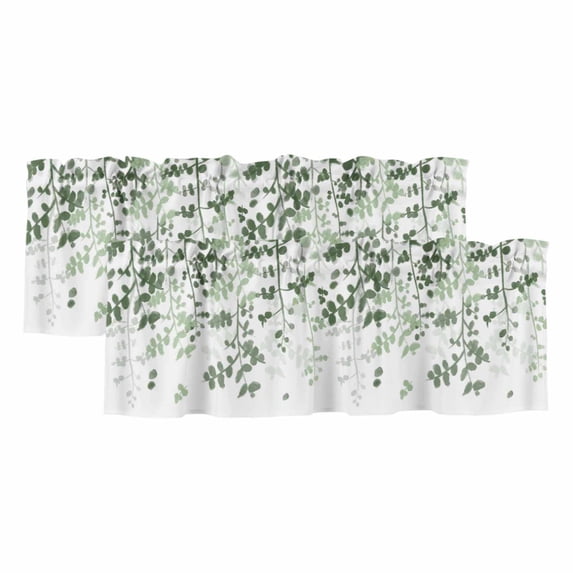 2 Pack Sage Green Leaves Valances for Windows Bedroom Living Room Window Treatments, Summer Botanical Rod Pocket Valance Drapes Short Kitchen Curtains Over Sink 42"x18"