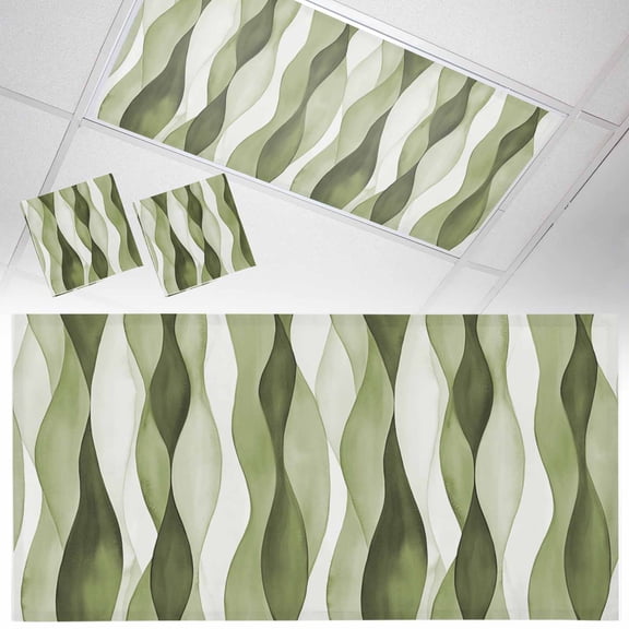 2 Pack Sage Green Ripple Fluorescent Light Covers for Ceiling Lights Abstract Gradient Watercolor Modern Magnetic Ceiling Light Covers Overhead Light Filters for Office Classroom Home