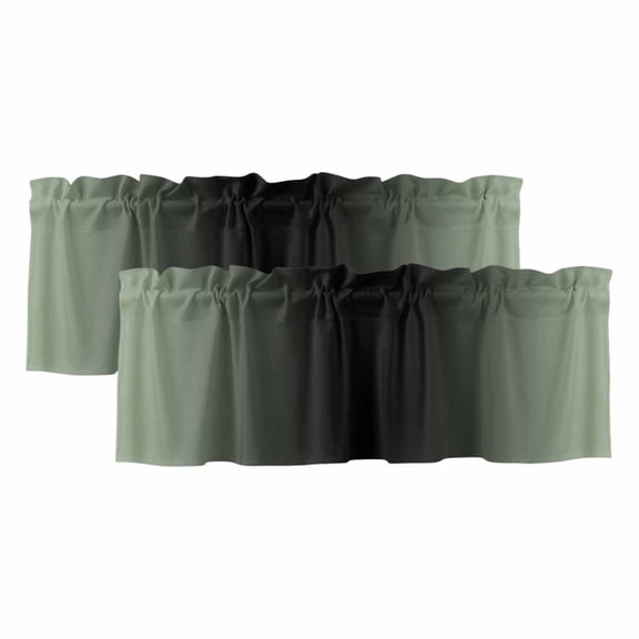 2 Pack Sage Green Valance for Window and Black Gradient Kitchen Valance Rod Pocket Short Curtain Topper Decorative Window Treatment for Living Room Bedroom 42"x12"