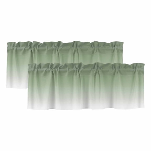 2 Pack Sage Green Valance for Window and White Ombre Color Gradient Kitchen Valance Rod Pocket Short Curtain Topper Decorative Window Treatment for Living Room Bedroom 60"x18"