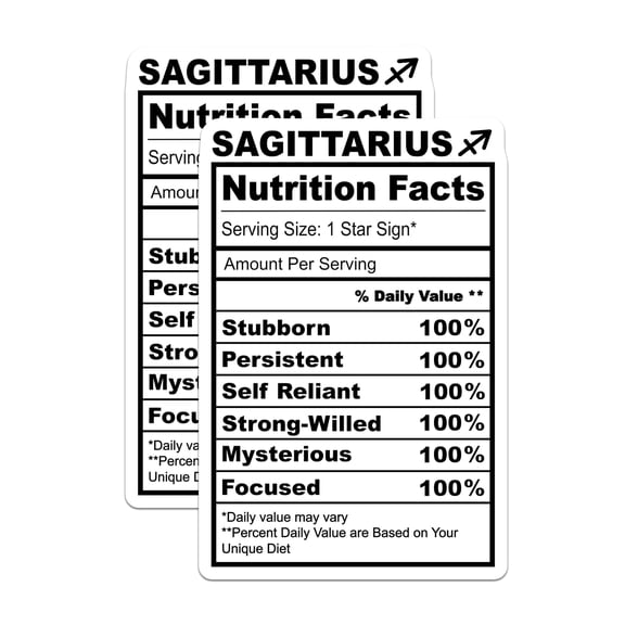 (2 Pack) Sagittarius Magnets - Star Sign Nutrition Facts - Zodiac Horoscope Fridge Magnets - 5" On Longest Side - Premium Magnet - for Cars, Refrigerators, Toolboxes, Lockers - Made in USA - MAG15881