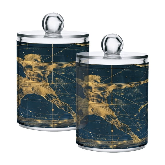 2 Pack Sagittarius Of Zodiac Qtip Holder Dispenser Clear Plastic Storage Apothecary Jars for Cotton Swabs Balls Pads Floss