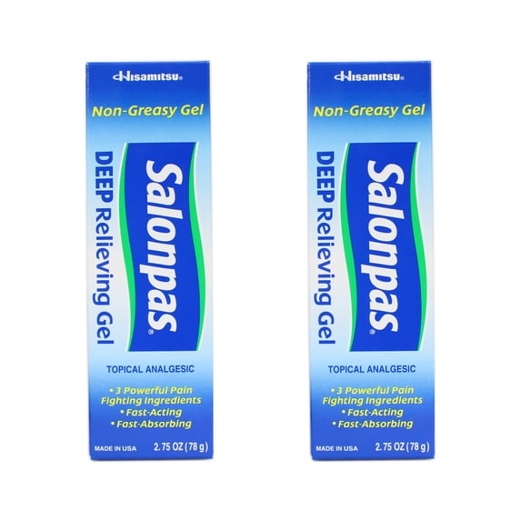 2 Pack Salonpas Deep Pain Relieving Gel Fast Relief for Minor Aces and Pains 2.75oz Each