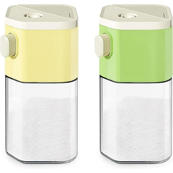 2 Pack Salt and Pepper Shakers, Quantitative Precise Control 0.5g, 2 in 1 Moisture-Proof Glass Salt Shaker Dispenser for Salt, Pepper, Spice, Sugar, Seasoning