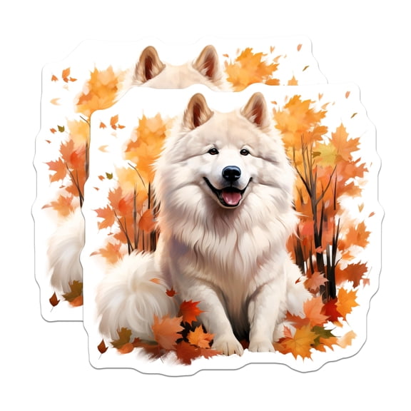 (2 Pack) Samoyed Dog Magnets - White Fluffy Dog Magnets - Autumn Fall Decor Magnets - 5 Inches On Longest Side - Thick Durable Magnet - Made in USA - MAG26082