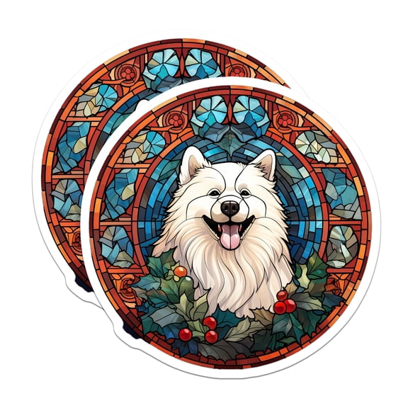 (2 Pack) Samoyed Dog Stained Glass Magnets - Christmas Holiday Decor - Pet Lover Refrigerator - 5 Inches On Longest Side - Thick Durable Magnet - Made in USA - MAG27562