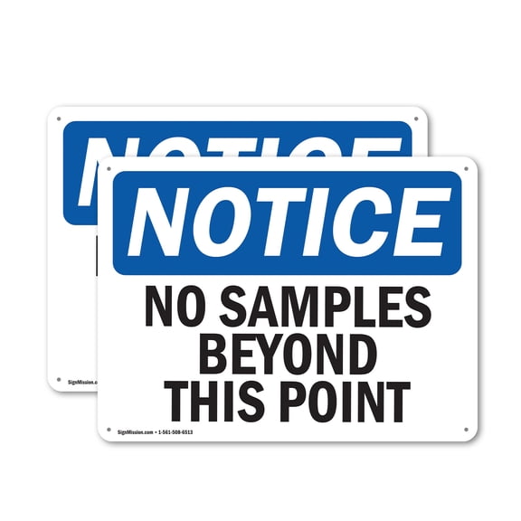 (2 Pack) No Samples Beyond This Point OSHA Notice Sign 18 Inch X 12 Inch Indoor / Outdoor Rust-Free Aluminum Metal Signs for Workplace, Workshop, and Construction Site, Made in the USA