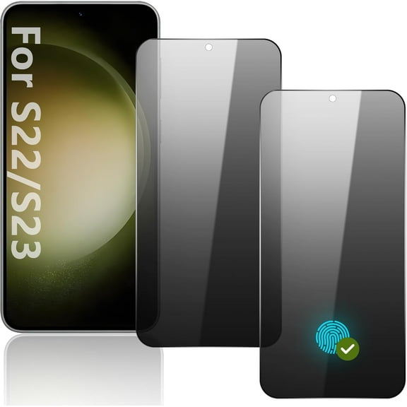 2 Pack for Samsung Galaxy S22 / S23 Privacy Screen Protector,Fingerprint ID Compatible, 25 Anti Spy Screen Protector Tempered Glass, Full Coverage, Case Friendly, Easy Installation