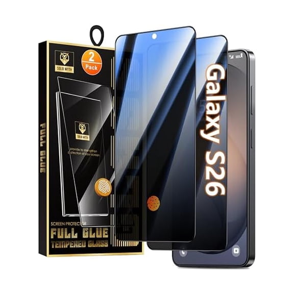2 Pack for Samsung Galaxy S26 Privacy Screen Protector, Fingerprint Unlock Support, Anti Spy 9H Tempered Glass, Full Coverage, Case Friendly, Easy Install, Anti-Scratch