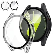 [2 Pack] for Samsung Galaxy Watch 7 Case [40mm], IC ICLOVER Full Cover Snap-on Cover with Built-in Clear Glass Screen Protector Anti-Scratch Hard PC Cover, Clear+Black