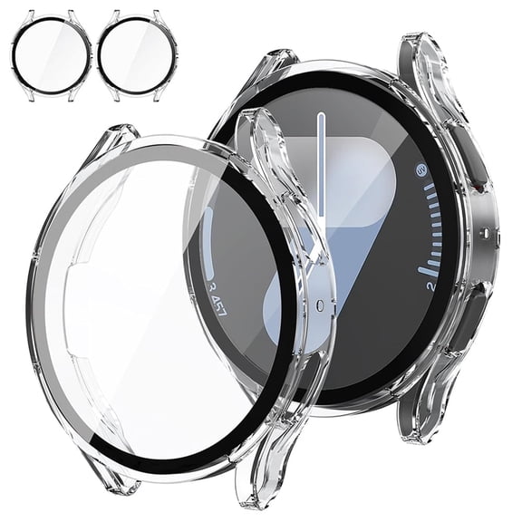 [2 Pack] for Samsung Galaxy Watch 7 Case [40mm], IC ICLOVER Full Cover Snap-on Cover with Built-in Clear Glass Screen Protector Anti-Scratch Hard PC Cover, Clear