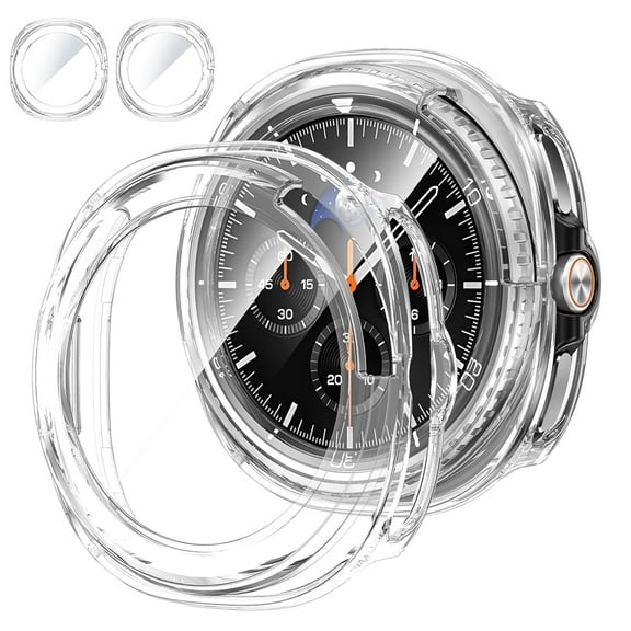 [2 Pack] for Samsung Galaxy Watch 8 Classic [46mm], IC ICLOVER Full Cover Snap-on Cover with Built-in Clear Glass Screen Protector Anti-Scratch Hard PC Cover, Clear