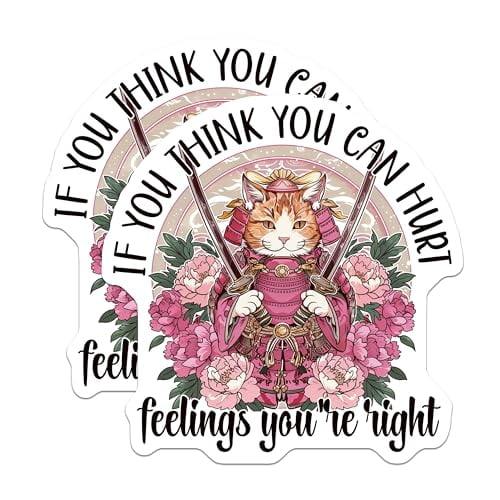 (2 Pack) Samurai Cat Quote Magnets - If You Think You Can Hurt Feelings ation - Floral Cat Armor Magnet - 5" On Longest Side - for Cars, Fridges, Toolboxes - Made in USA - MAG4358