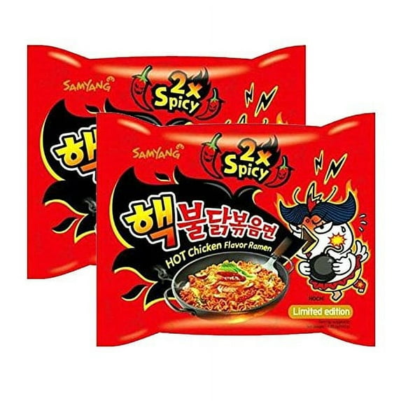 2 Pack Samyang 2X Extra Spicy Hot Chicken Flavor Ramen Korean Spicy Noodle (140g each)