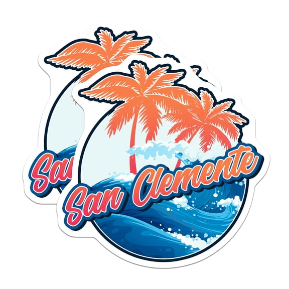 (2 Pack) San Clemente Magnets - California Surf - Palm Tree Beach Decor - 5" On Longest Side - Premium Magnet - for Cars, Refrigerators, Toolboxes, Lockers - Made in USA - MAG18936