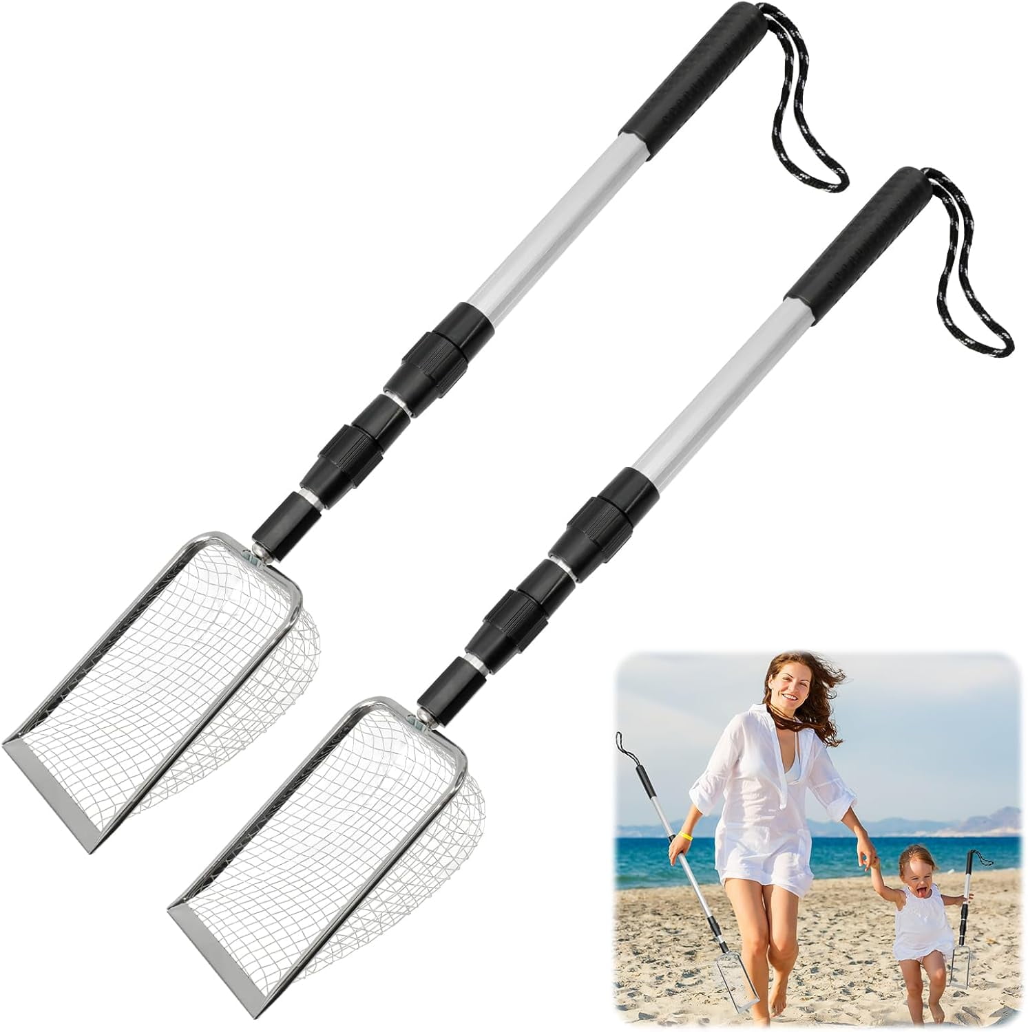 2 Pack Sand Sifter, Beach Shark Tooth Sifter, Shell Scooper for Beach