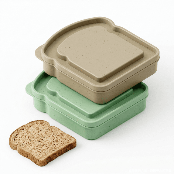 2-Pack Sandwich Containers, BPA-Free Plastic Toast-Shaped Lunch Box with Lid – Reusable, Microwave & Dishwasher Safe Food Storage Box Green & Beige