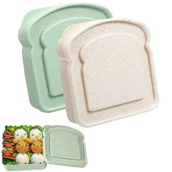 2-Pack Sandwich Containers, BPA-Free Plastic Toast-Shaped Lunch Box with Lid – Reusable, Microwave & Dishwasher Safe Food Storage Box Green & Beige