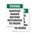thumbnail image 1 of (2 Pack) Sanitize Hands Before Returning To Work OSHA Think Sign 12 Inch X 18 Inch Indoor / Outdoor Rust-Free Aluminum Metal Signs for Workplace, Workshop, and Construction Site, Made, 1 of 8